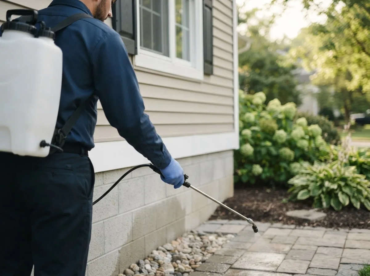 Pest control technician inspecting a home in Notasulga, AL